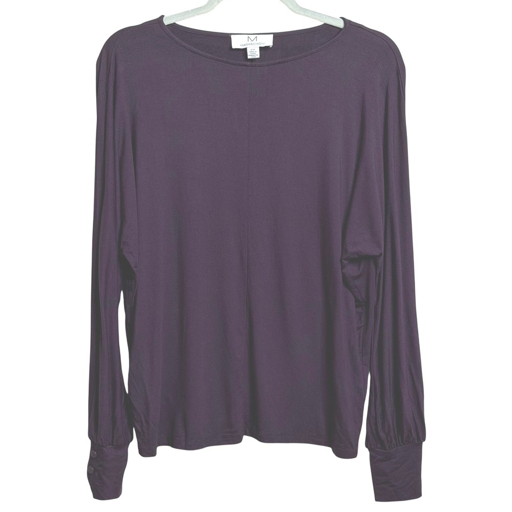 Magaschoni Boat Neck Long Sleeve Button Cuff Plum Purple Womens‎ Top Size S